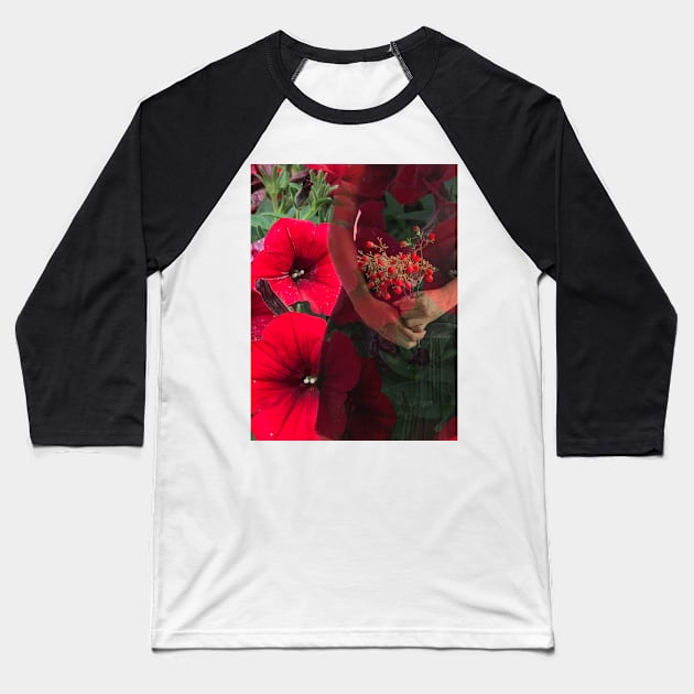 Girl with petunia flowers Baseball T-Shirt by Khala